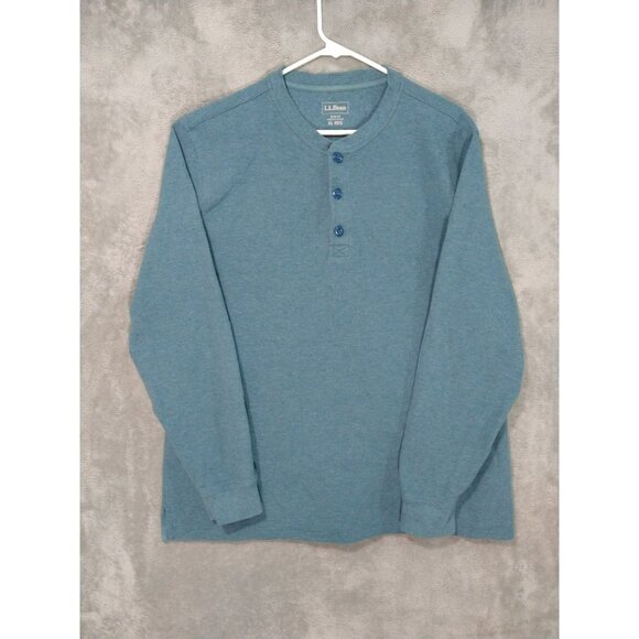 L.L. Bean Other - LL Bean Shirt Mens XL Blue Slim Fit Thermal Mini Waffle Knit Henley Cotton